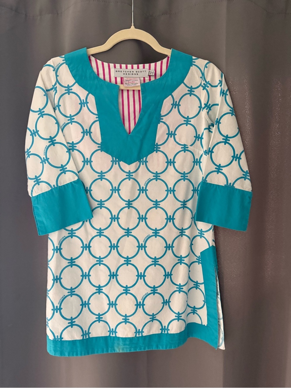 Gretchen Scott Designs Teal and White Circular Print Tunic